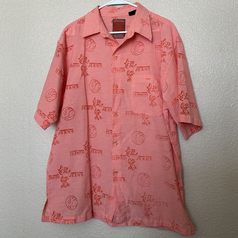 Clench 701 Jean patterned casual‎ button shirt orange oversized orange 90s Y2k